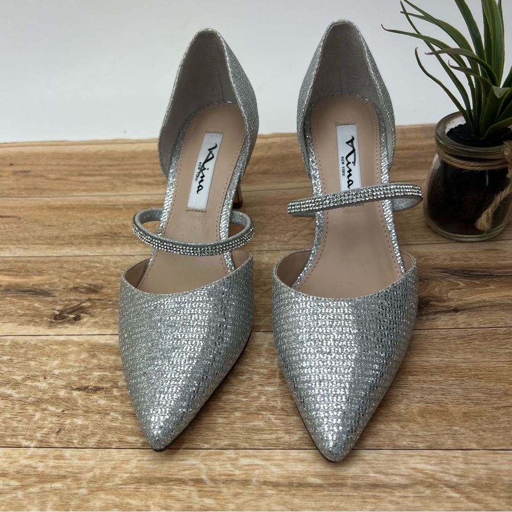 Nina Silver Heels with Ankle Strap